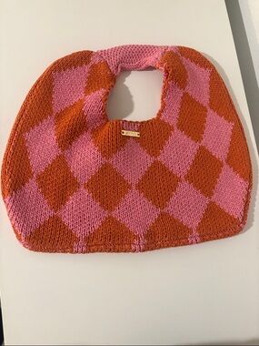 Kopari Pink and Orange Diamond Knit Tote Cosmetic Bag